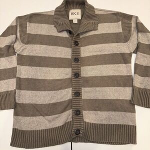 BKE Buckle Sweater Mens XL Brown Striped Preppy Y2K Button‎ Mock Neck Ribbed